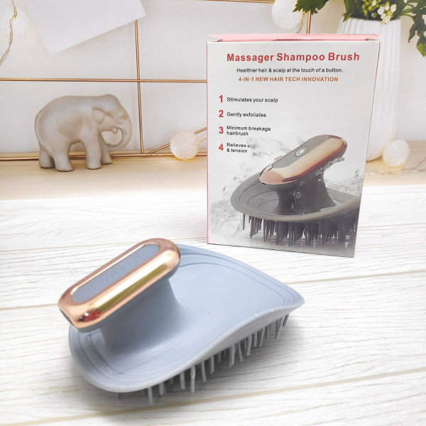 Массажная щетка для головы и волос Massager Shampoo Brush (2 режима, USB) / Влагозащитная моющая и массажная Manta